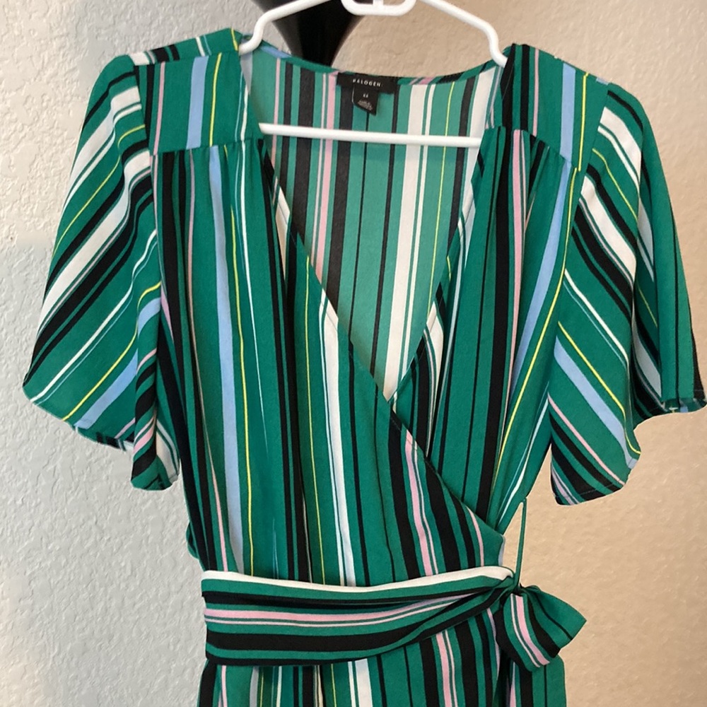 Green stripe wrap dress EUC Halogen brand